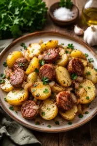 Papas mit Hähnchenwurst