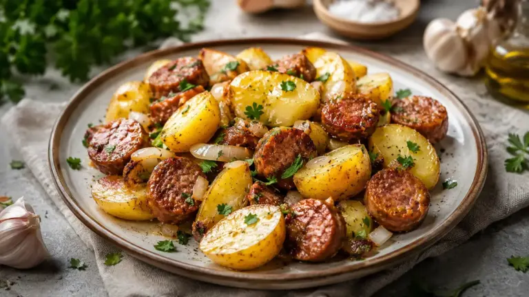 Papas mit Hähnchenwurst