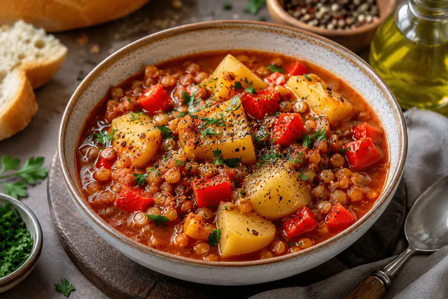Paprika Kartoffel Topf mit Linsen