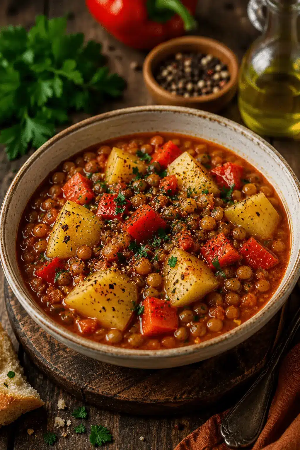 Paprika Kartoffel Topf mit Linsen einfach zubereiten 2 Paprika Kartoffel Topf mit Linsen