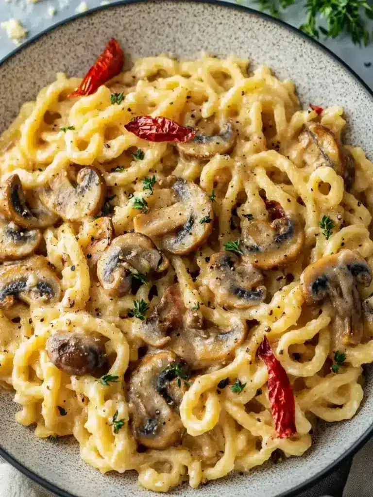 Paprika-Spätzle mit Champignons