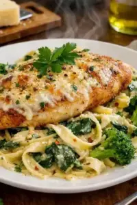 Parmesan Hähnchen nach Florentiner Art mit Brokkoli Nudeln