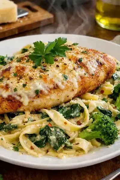 Parmesan Hähnchen nach Florentiner Art mit Brokkoli Nudeln 2 Parmesan Hähnchen nach Florentiner Art