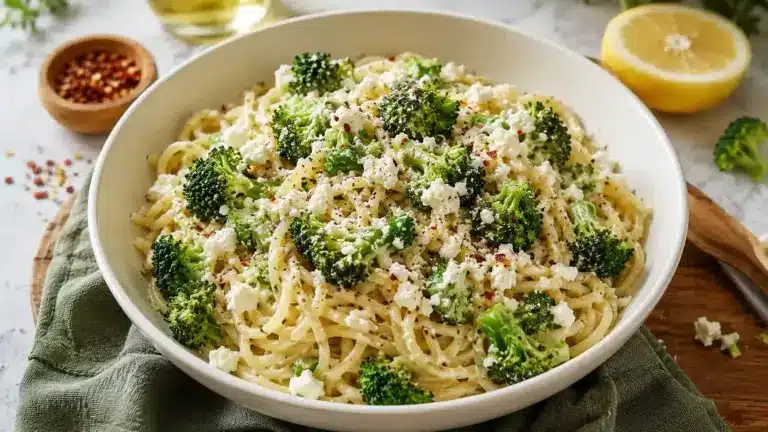 Pasta mit Brokkoli Feta und Zitrone