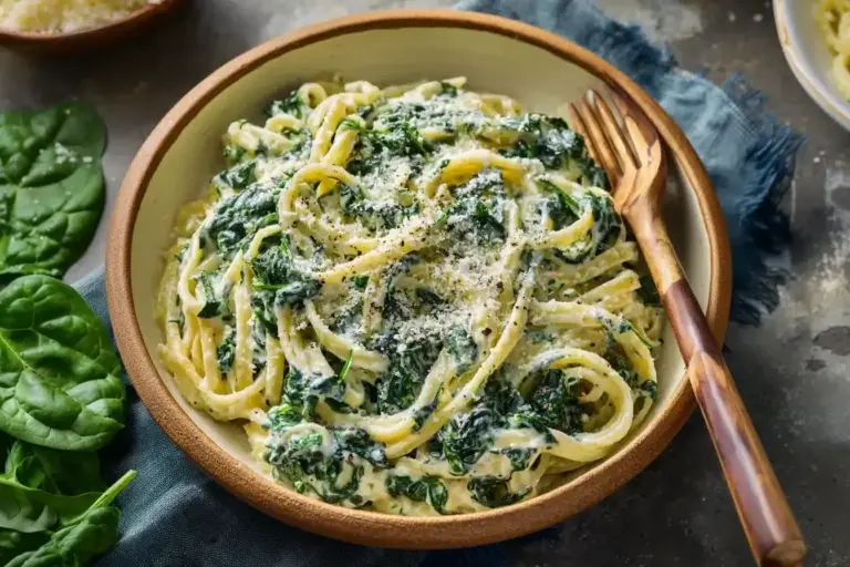 Pasta mit Rahmspinat und Frischkäse-Sauce