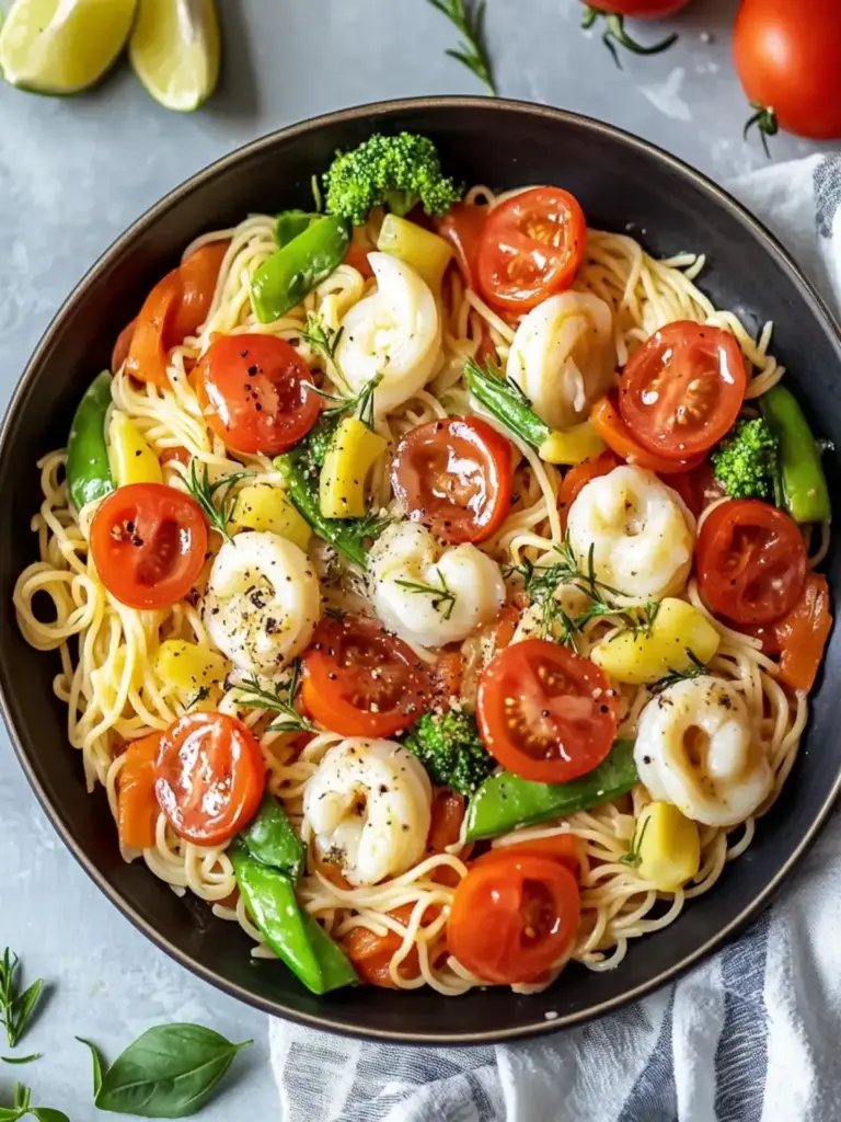 Proteinreicher Garnelen-Wok mit Nudeln