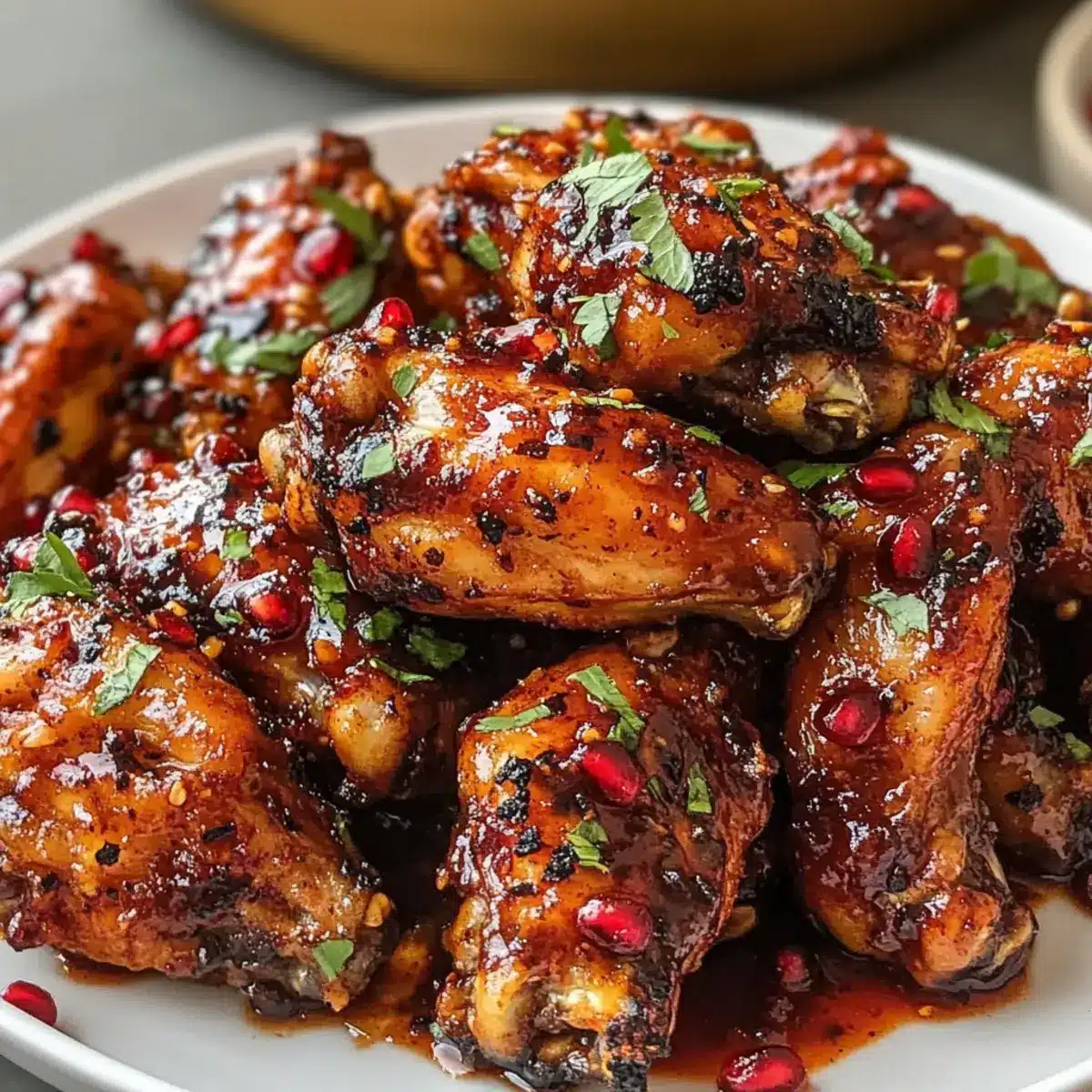 Rauchige Harissa Granatapfel BBQ Flügel