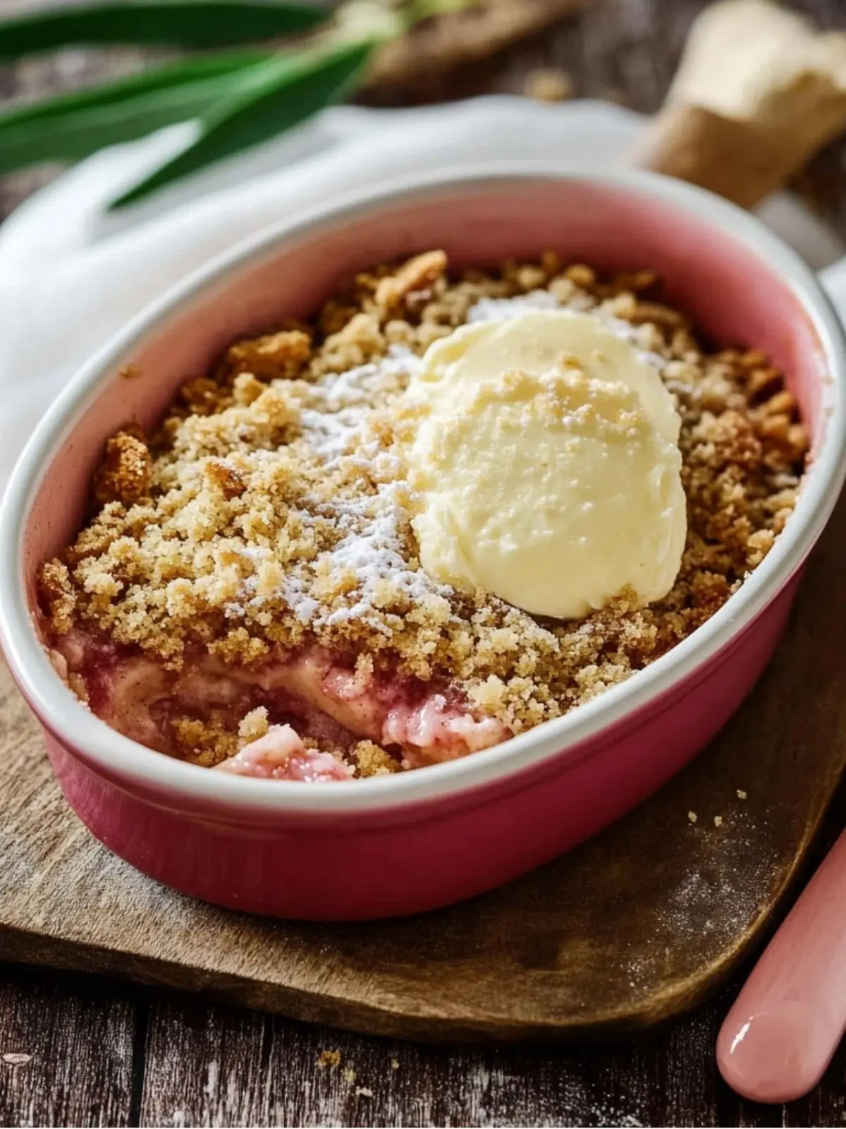 Unwiderstehliches Rhabarber Crumble mit Vanilleeis: Ein köstlich-säuerliches Dessert 2 Rhabarber Crumble Rezept