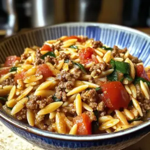 Herzhaftes Rinderhackfleisch Orzo