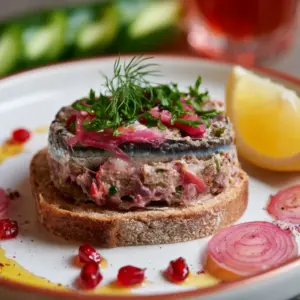 Sardinen-Paté mit eingelegten roten Zwiebeln und Kräutern
