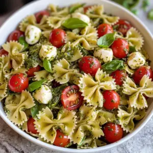 Erfrischender Schmetterlingsnudelsalat mit Basilikum-Pesto
