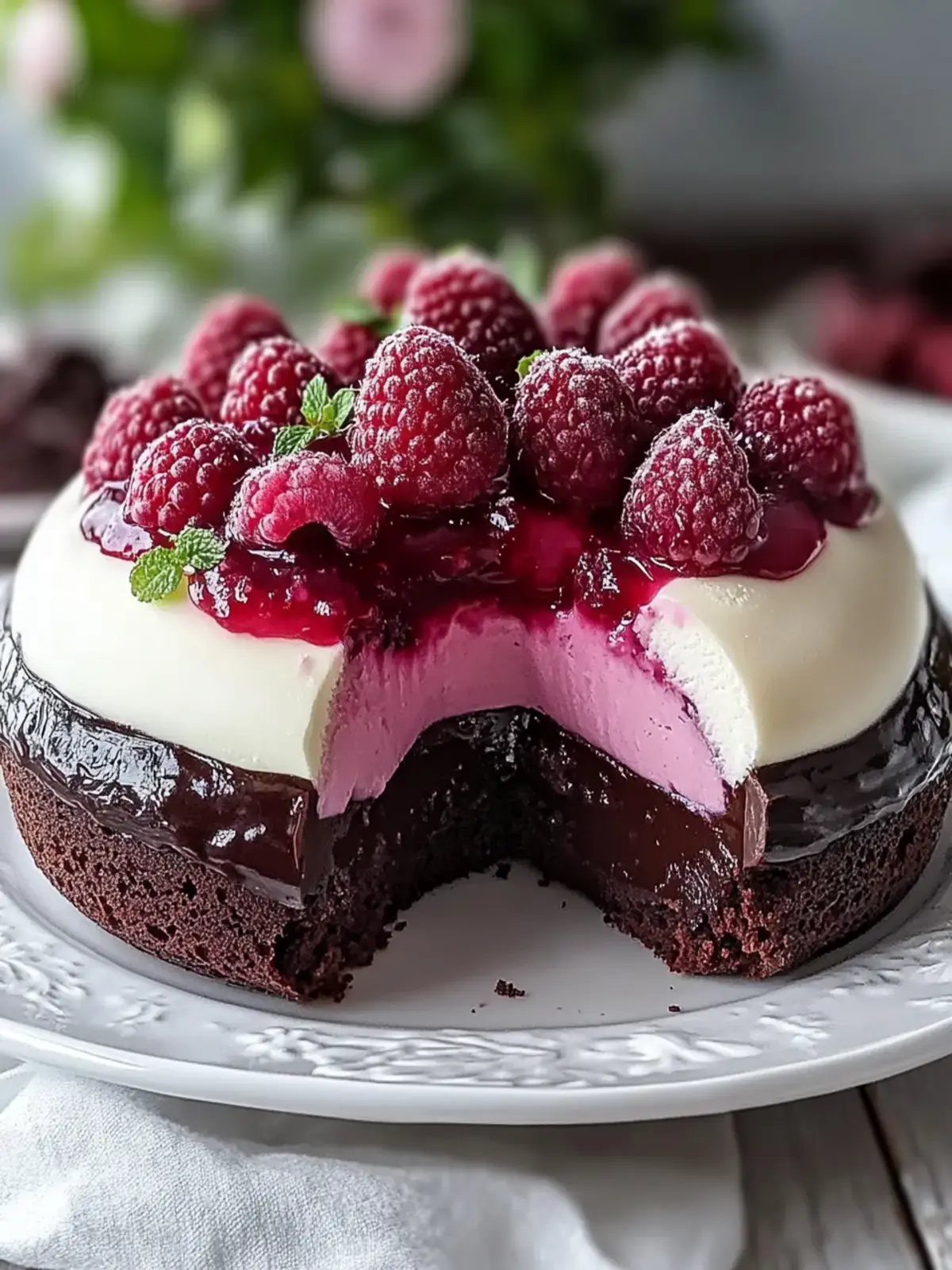 Schokoladen-Himbeer-Käsekuchen-Domen
