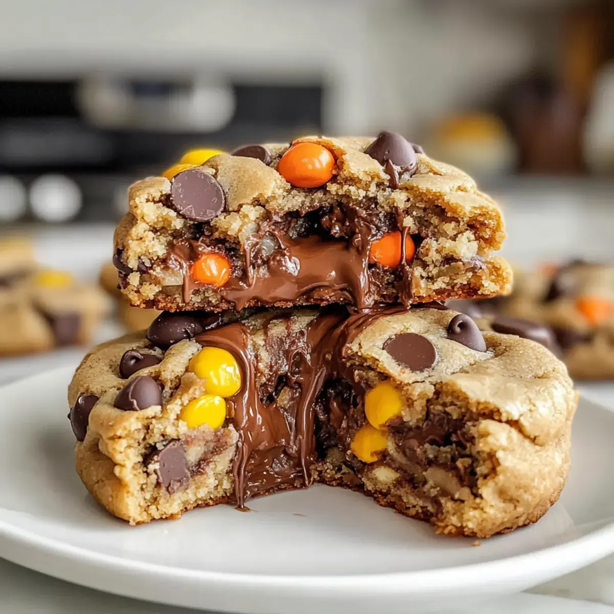 Schokoladenkekse gefüllt mit Erdnussbutter und Nutella