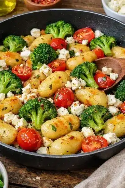Schupfnudelpfanne mit Brokkoli Feta und Tomaten – Einfaches Familienrezept 2 Schupfnudelpfanne mit Brokkoli