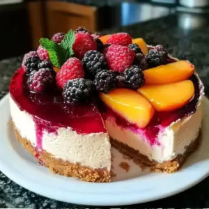 Sommerbeeren- und Pfirsichkäsekuchen