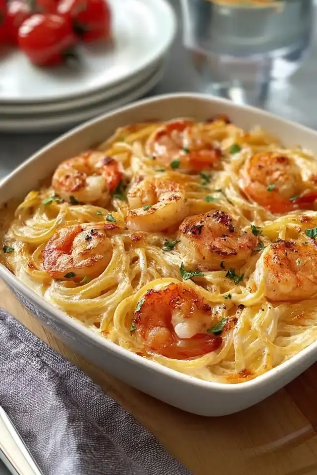 Cremige Spaghetti mit Garnelen in Frischkäsesauce 2 Spaghetti mit Garnelen in Frischkäsesauce