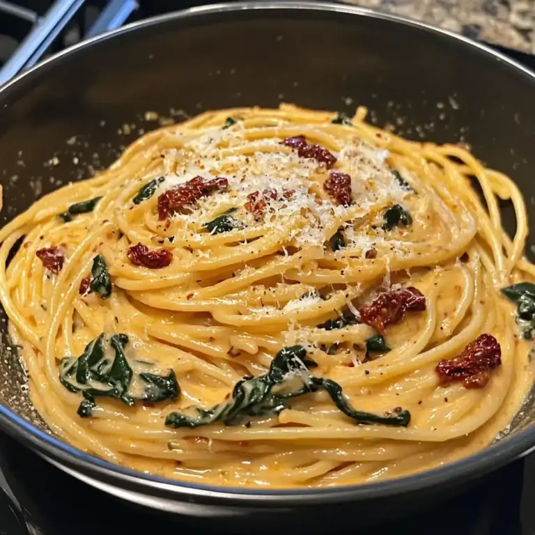 Spaghetti mit Spinat und getrockneten Tomaten