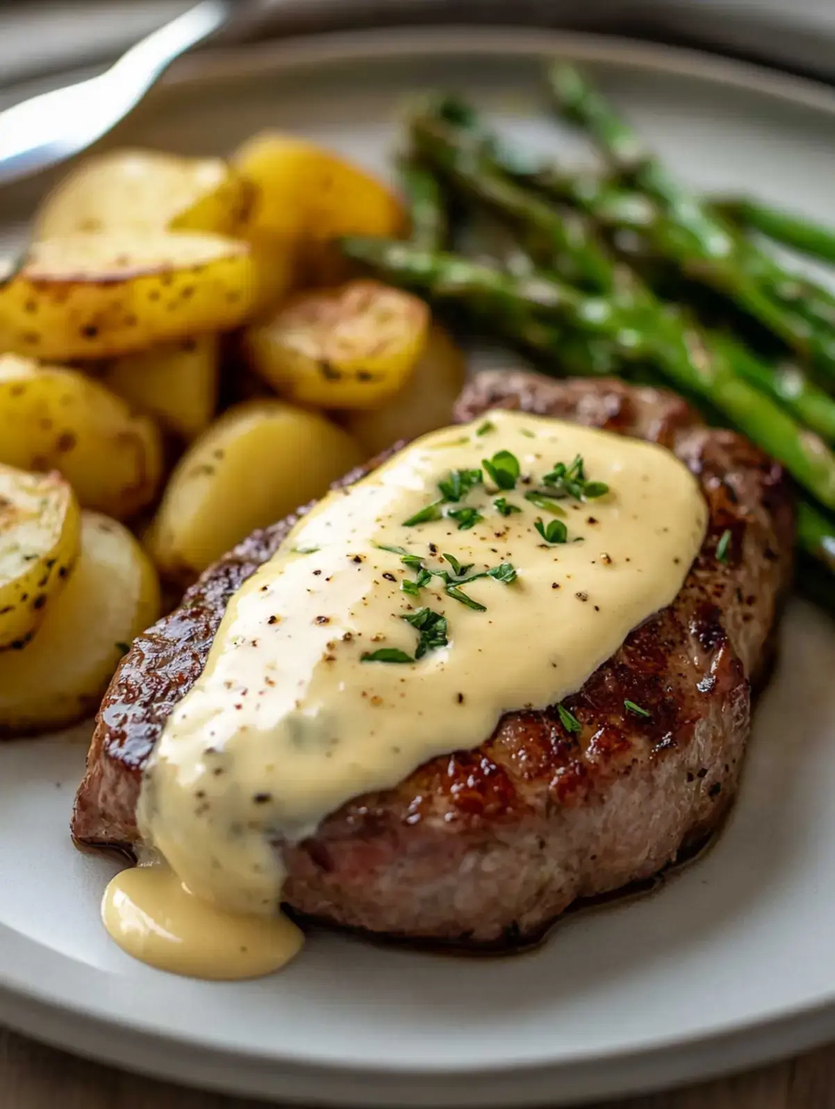 Spargel mit Kartoffeln und Steak: Luxuriöse Sauce Hollandaise 2 Spargel mit Steak