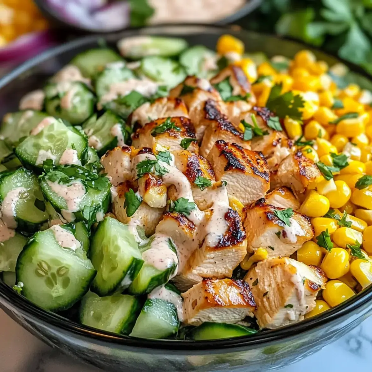 Straßenmais Cremiger Gurken Hähnchensalat