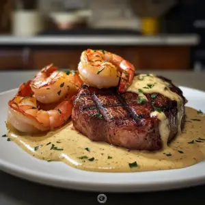 Luxuriöses Surf und Turf mit cremiger Knoblauchsauce