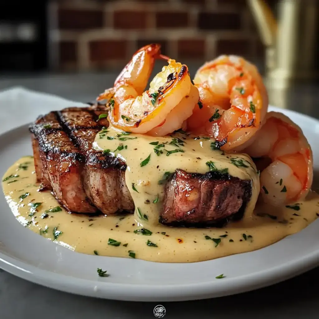 Surf und Turf mit cremiger Knoblauchsoße