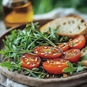 Tomaten Rucola Salat mit Pinienkernen