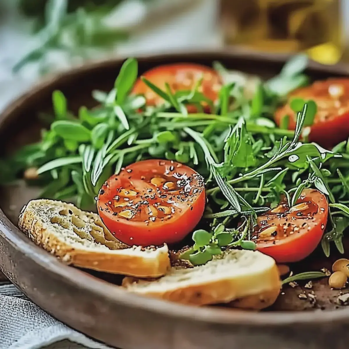 Tomaten Rucola Salat mit Pinienkernen