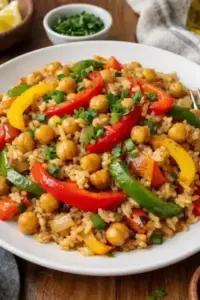 Vegane Paprika-Reis-Pfanne mit Kichererbsen