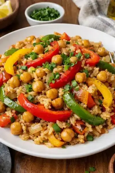 Vegane Paprika-Reis-Pfanne mit Kichererbsen – Schnelles Rezept voller Geschmack 2 Vegane Paprika-Reis-Pfanne mit Kichererbsen