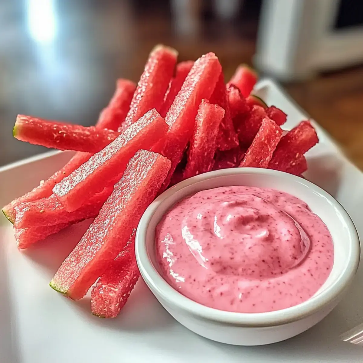 Gesunde Wassermelonen-Pommes mit Beeren-Dip – Erfrischend und einfach 2 Wassermelonen-Pommes