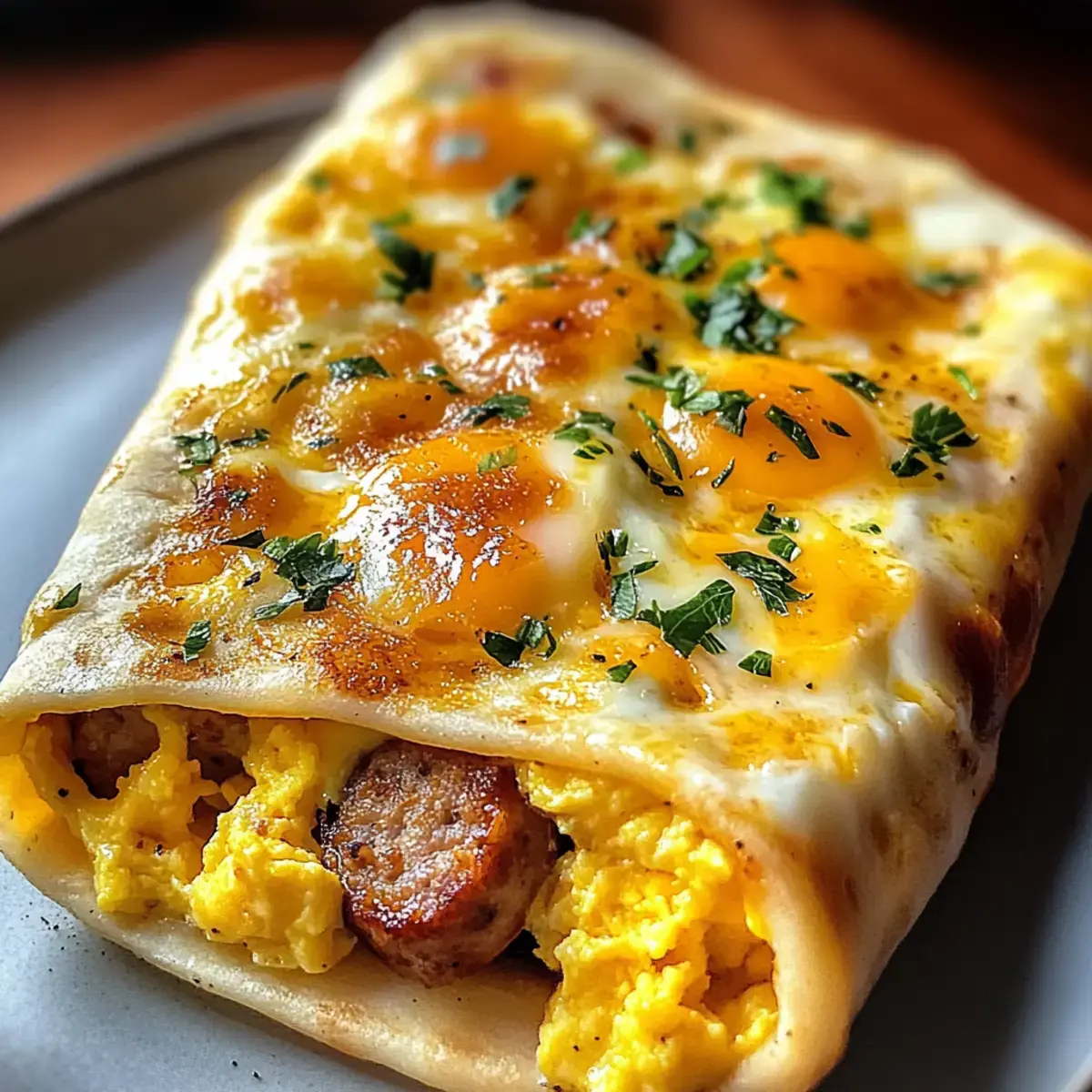 Wurst Ei und Käse Frühstücks-Rollen
