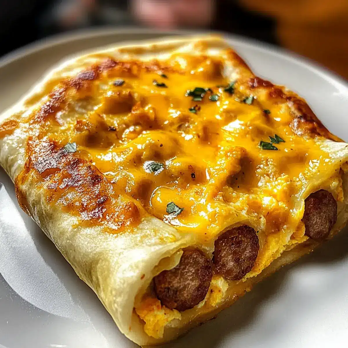 Wurst Ei und Käse Frühstücks-Rollen