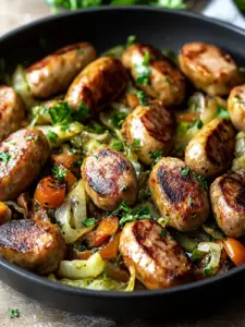 Einfache Wurst und Kohl Pfannengericht