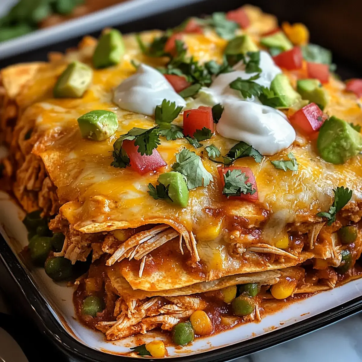 Zerrissener Hühnchen Enchilada Auflauf