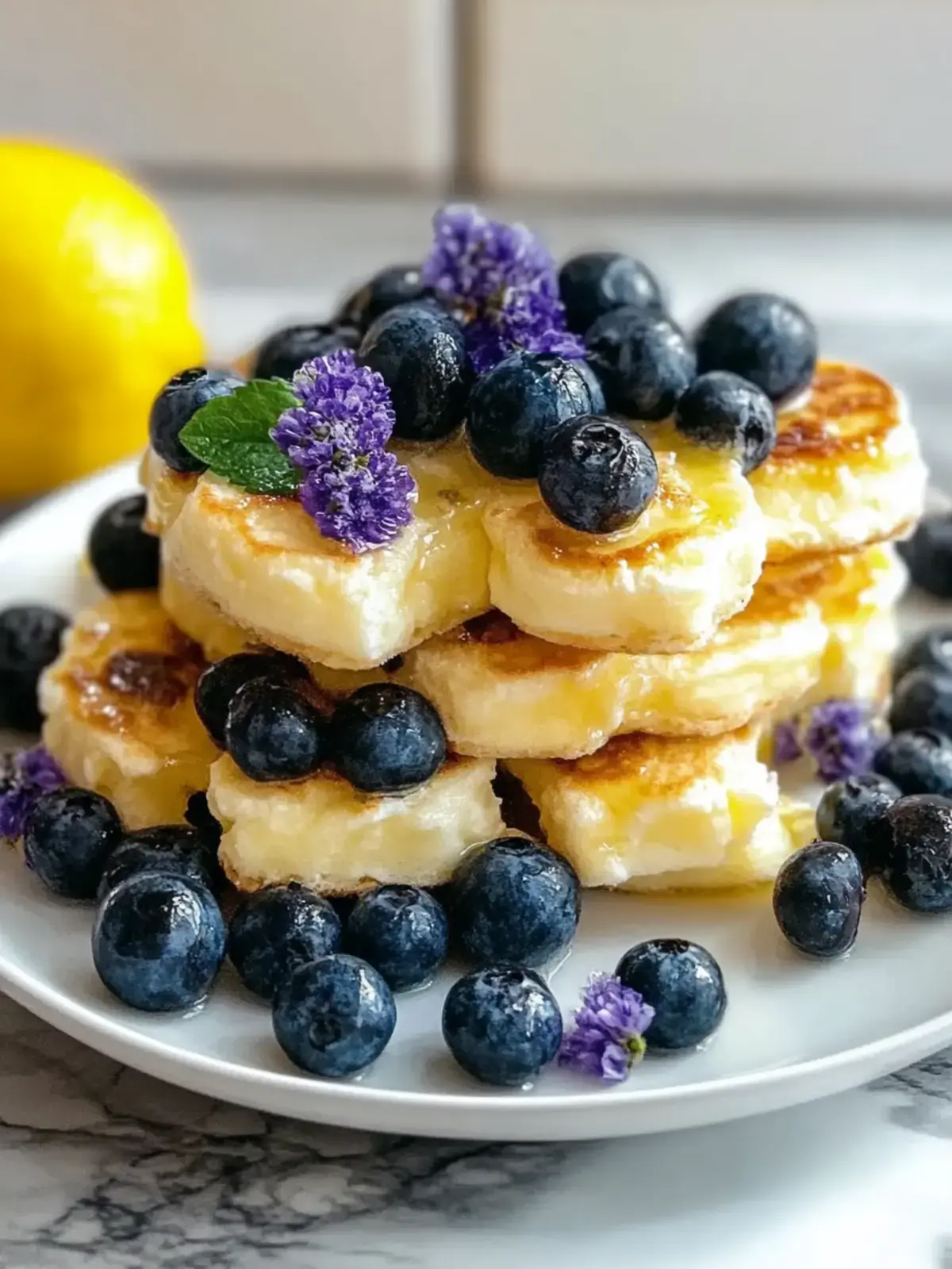Einfache Zitronen-Blaubeer-Hüttenkäse-Pfannkuchenbissen 2 Zitronen-Blaubeer-Hüttenkäse-Pfannkuchenbissen