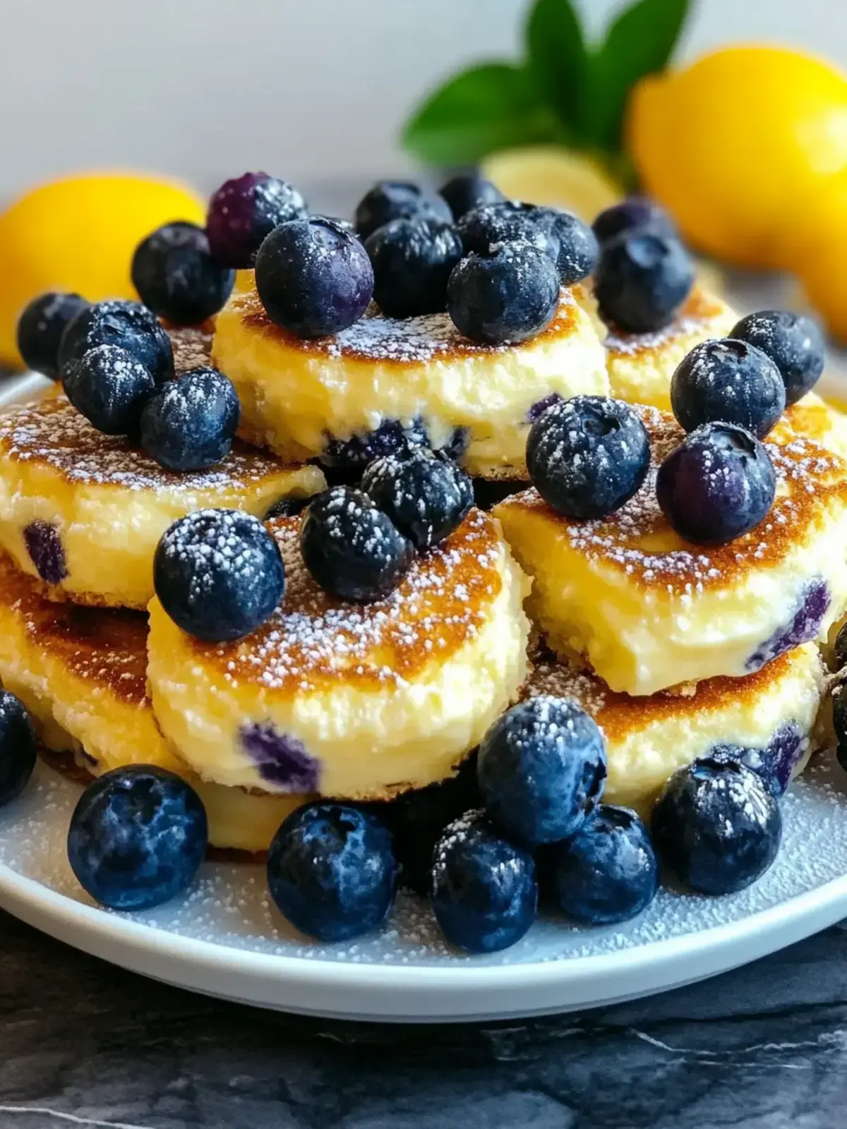 Zitronen-Blaubeer-Hüttenkäse-Pfannkuchenbissen
