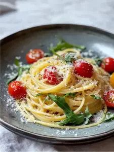 Erfrischende Zitronenspaghetti mit Rucola und Cherrytomaten