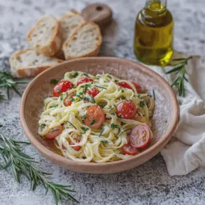 Zucchini-Spaghetti mit Frischkäsesoße und Tomaten