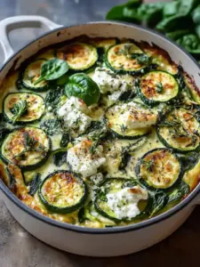 Zucchini Spinat Feta Auflauf mit goldener Käsekruste