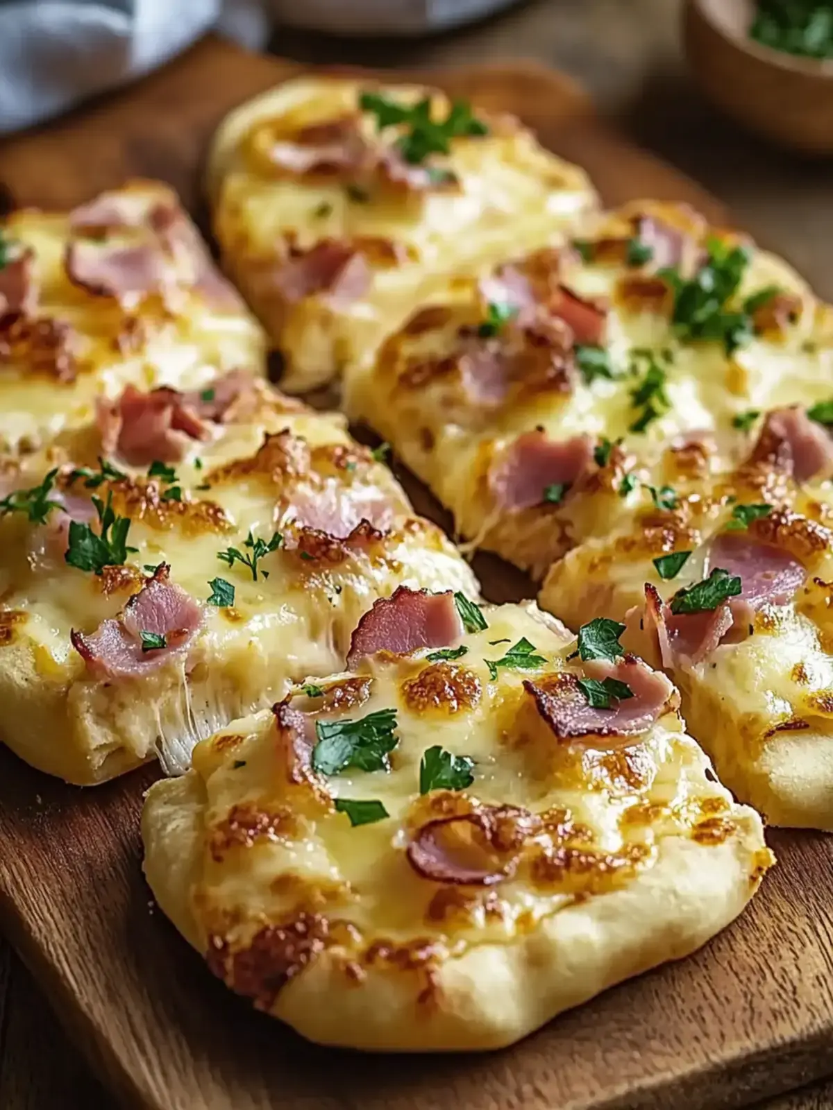 Irresistible gebackene Fladenbrote mit Schinken und Käse 2 gebackene Fladenbrote mit Schinken und Käse