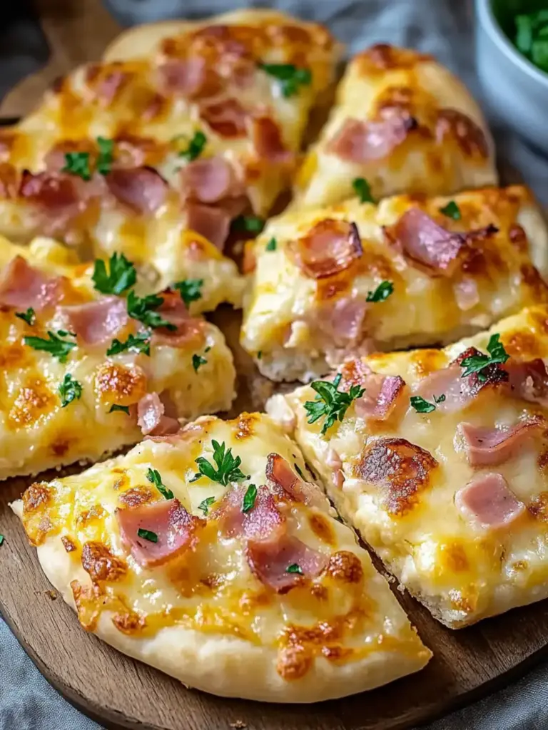 gebackene Fladenbrote mit Schinken und Käse
