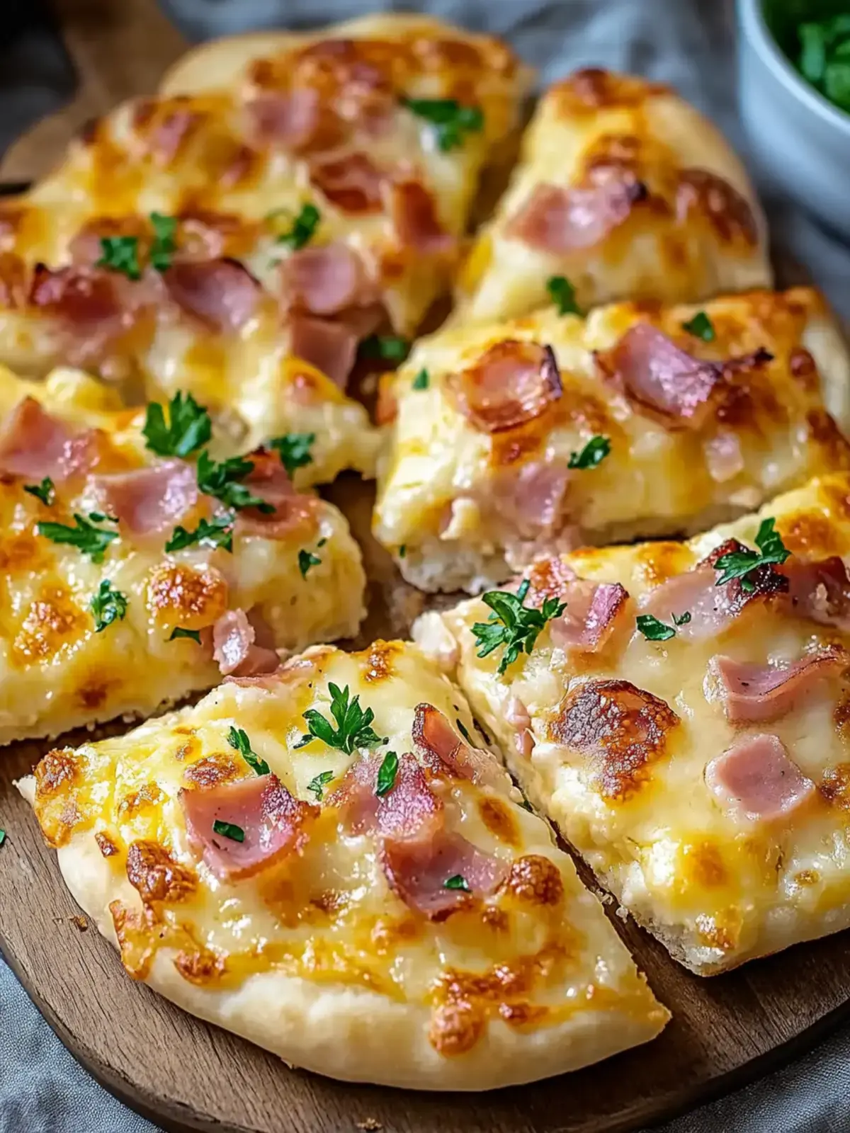 gebackene Fladenbrote mit Schinken und Käse