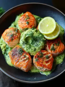 Gebackene Lachsfrikadellen mit cremiger Avocadosauce