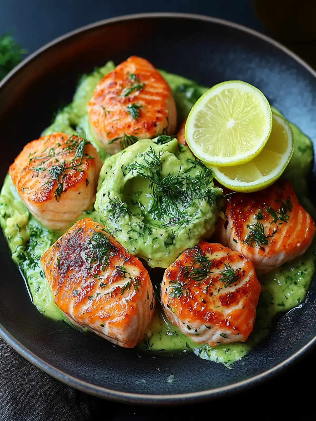 gebackene Lachsfrikadellen mit Avocadosauce