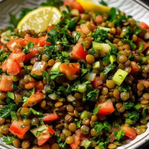 Mediterraner gehackter Linsensalat mit Zitronen-Dressing