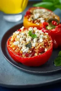Vegetarisch gefüllte Paprika mit Reis und Feta