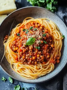 35 Minuten vegetarische rote Linsen Bolognese