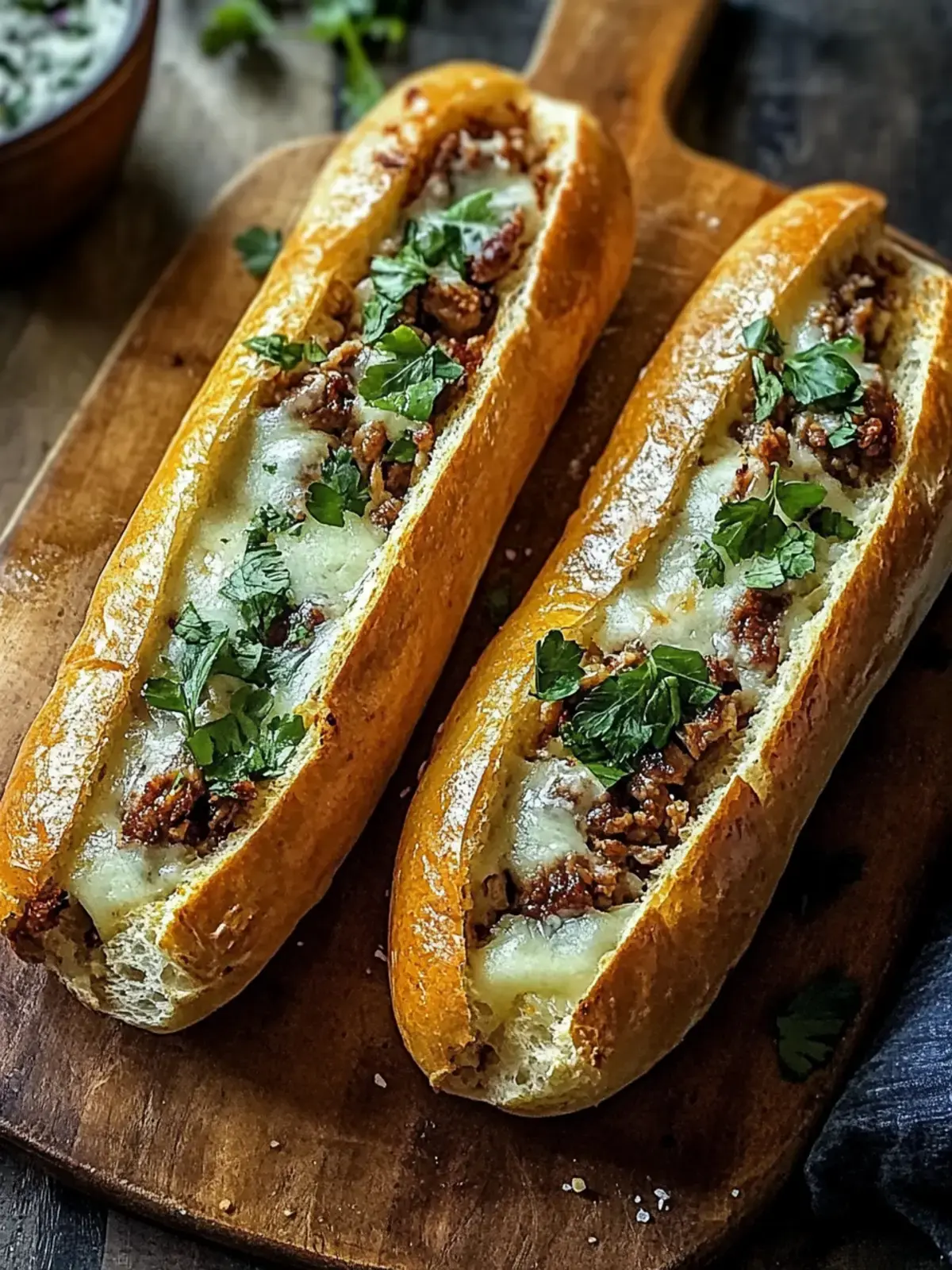 Überbackene Hackfleisch-Baguettes