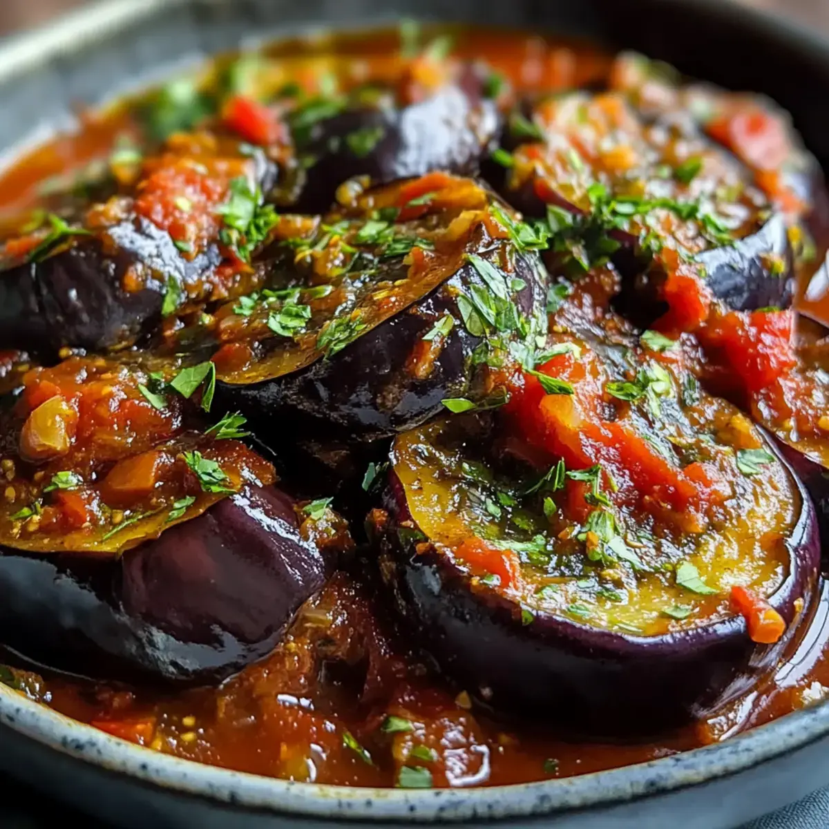 Auberginen mit Tomatensauce und Peperoni