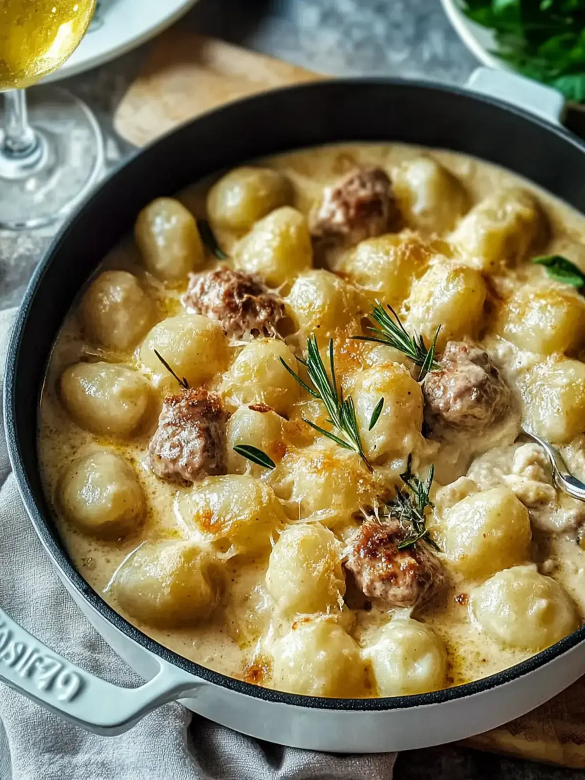 Cremige Eintopf Fleischbyllchen und Gnocchi
